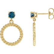 14K Yellow Natural London Blue Topaz Chain Link Earrings