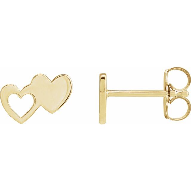 14K Yellow Double Heart Stud Earrings