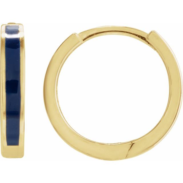 14K Yellow Blue Enamel Hinged 12.1 mm Hoop Earrings