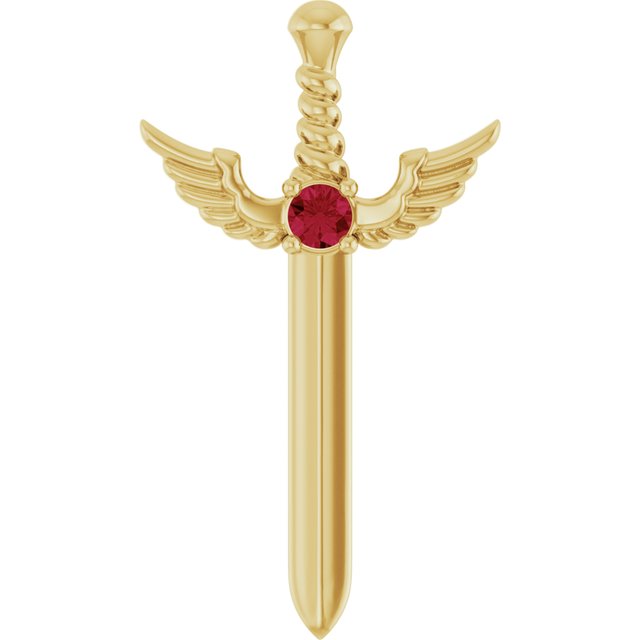 14K Yellow Natural Ruby Dagger Pendant