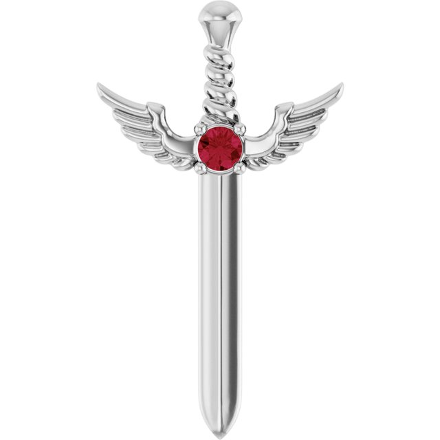 14k White Natural Ruby Dagger Pendant