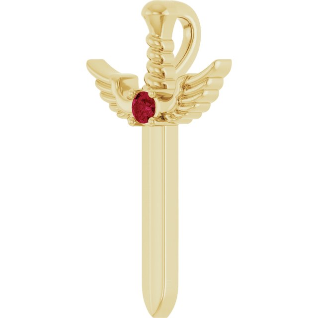 14K Yellow Natural Ruby Dagger Pendant