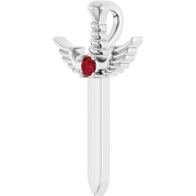 14k White Natural Ruby Dagger Pendant