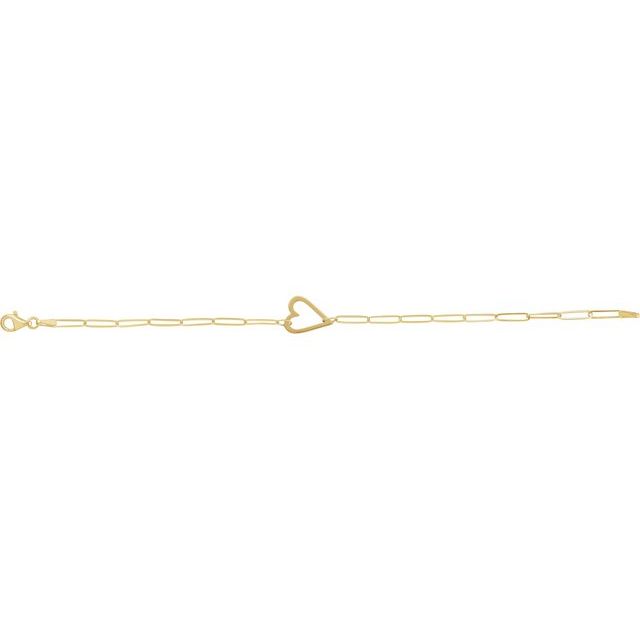 14K Yellow Heart & Paperclip-Style Chain 7' Bracelet