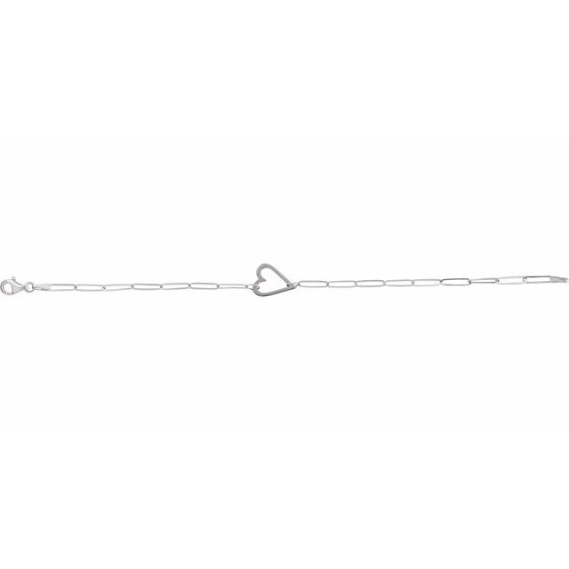 Sterling Silver Heart & Paperclip-Style Chain 7' Bracelet