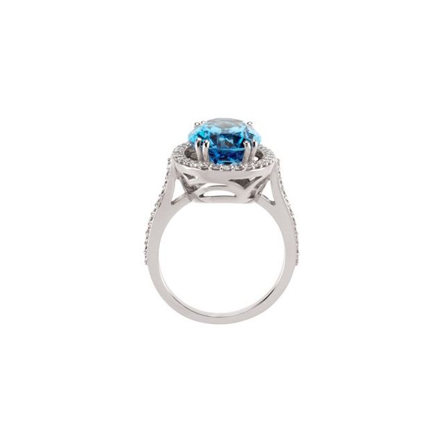 14K White Natural Swiss Blue Topaz & 1/2 CTW Natural Diamond Ring
