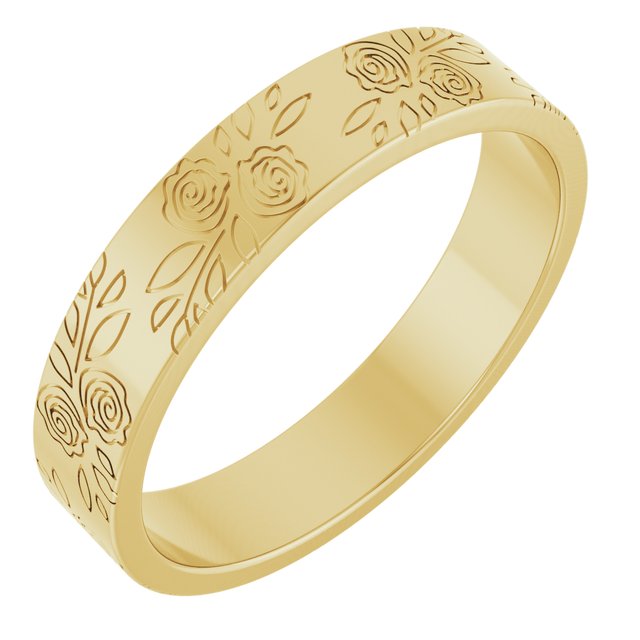 14K Yellow 4 mm Rose Pattern Band Size 8