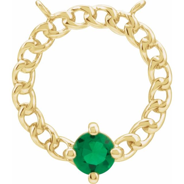 14K Yellow Natural Emerald Curb Link Necklace Center