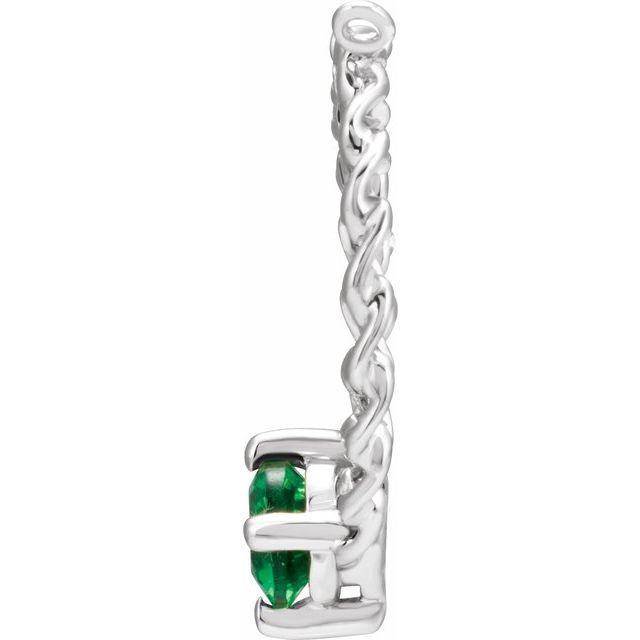 14K White Natural Emerald Curb Link Necklace Center