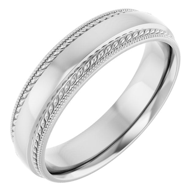 14K White 5 mm Rope & Milgrain Edge Band Size 8