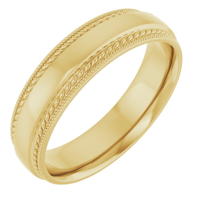 14K Yellow 5 mm Rope & Milgrain Edge Band Size 10