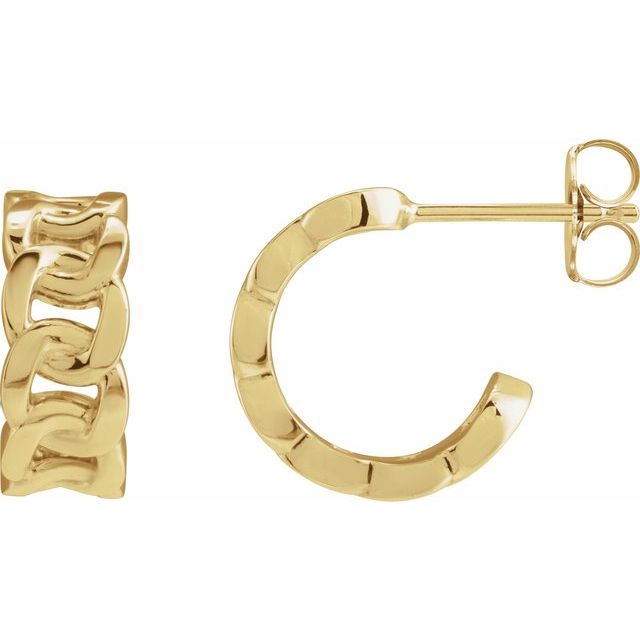 14K Yellow Chain Link Right 12 mm Hoop Earring