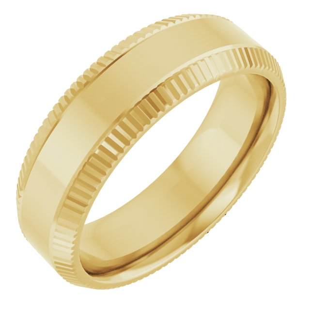 14K Yellow 6 mm Beveled Edge Pattern Band Size 10