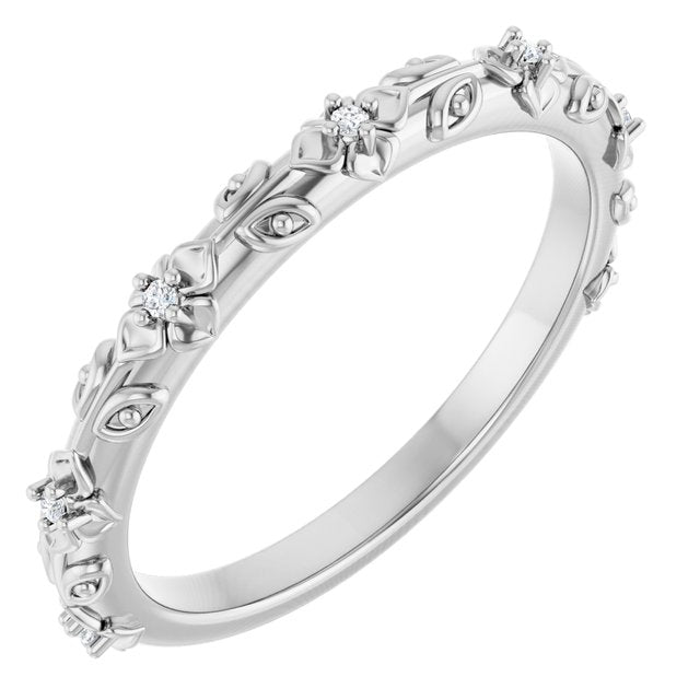 14K White .03 CTW Natural Diamond Floral Band