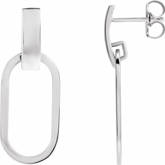 14K White Elongated Oval Geometric Earrings