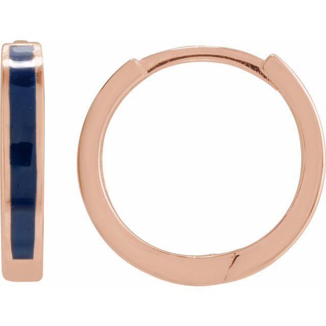 14K Rose Blue Enamel Hinged 12.1 mm Hoop Earrings