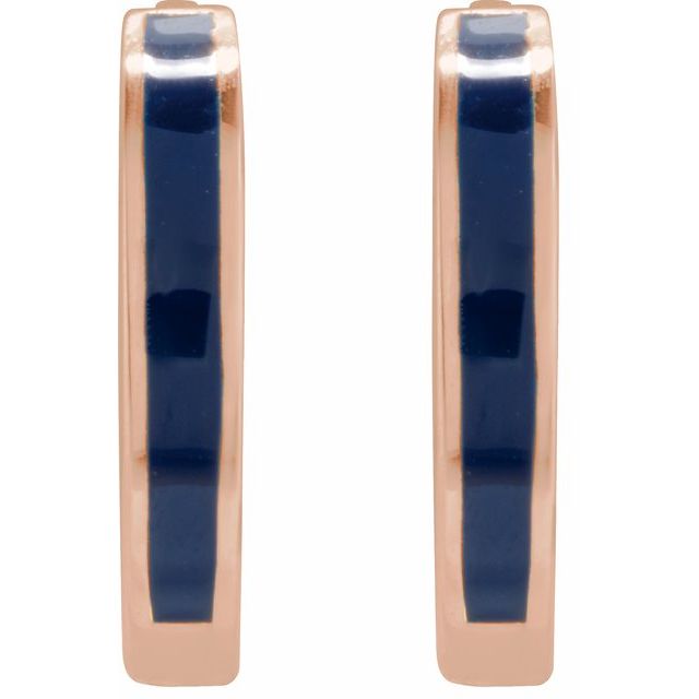 14K Rose Blue Enamel Hinged 12.1 mm Hoop Earrings