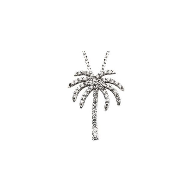 14K White 1/4 CTW Natural Diamond Palm Tree 16' Necklace