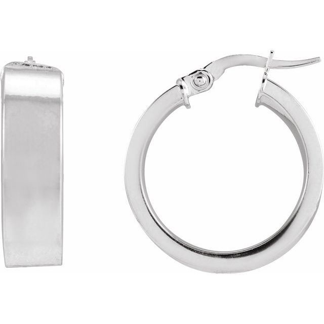 Sterling Silver Flat Tube 15 mm Hoop Earrings