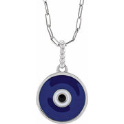 Sterling Silver Blue Enamel Evil Eye 18' Necklace