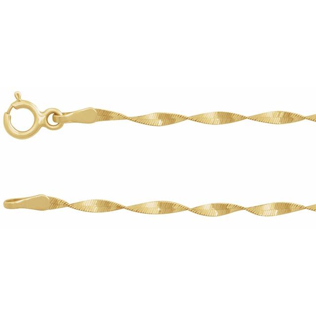 14K Yellow 1.6 mm Twisted Herringbone 7' Chain
