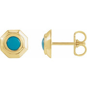 14K Yellow Natural Turquoise Geometric Cabochon Earrings