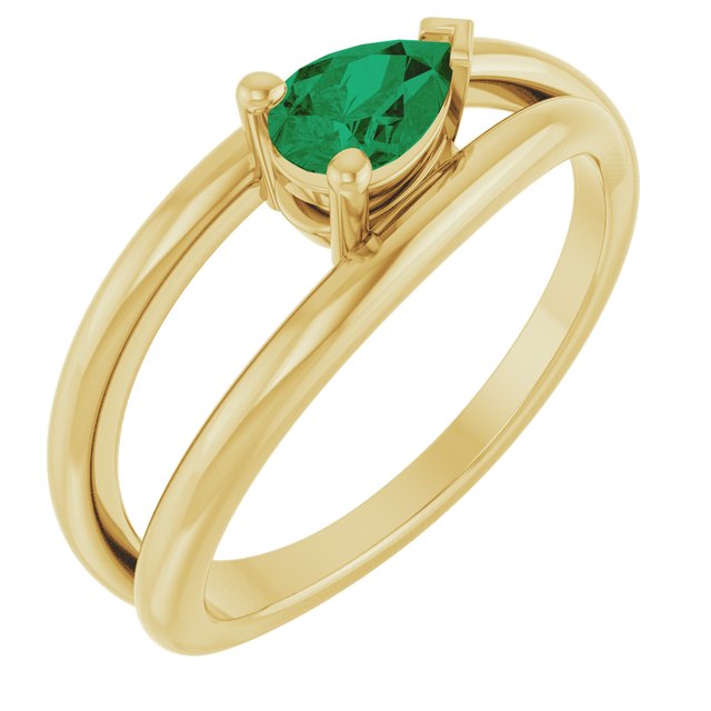14K Yellow Lab-Grown Emerald Negative Space Ring