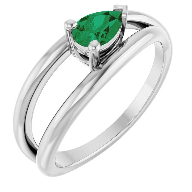 14K White Lab-Grown Emerald Negative Space Ring
