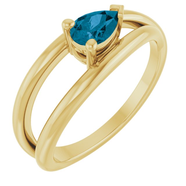14K Yellow Natural London Blue Topaz Negative Space Ring