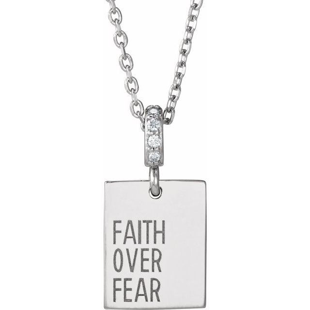 Sterling Silver .02 CTW Natural Diamond Faith Over Fear 16-18' Necklace