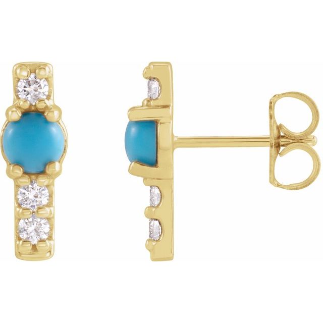 14K Yellow Natural Turquoise & 1/5 CTW Natural Diamond Bar Earrings