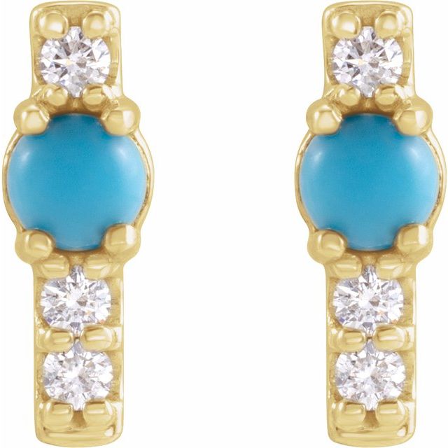 14K Yellow Natural Turquoise & 1/5 CTW Natural Diamond Bar Earrings