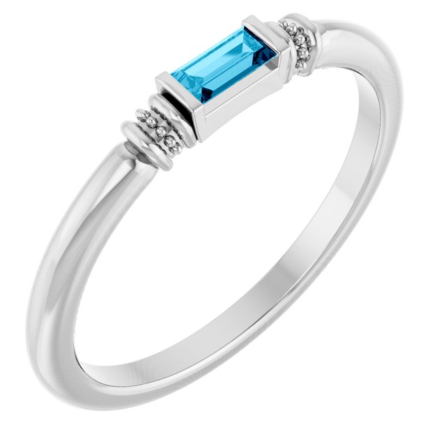 Sterling Silver Lab-Grown Aqua Sapphire Stackable Ring