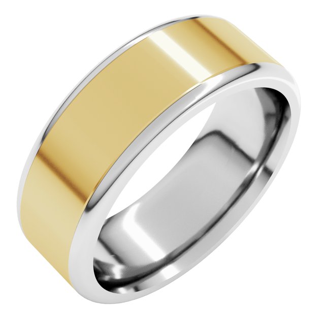 14K White/Yellow 7 mm Flat Band with Round Edge Size 9.5