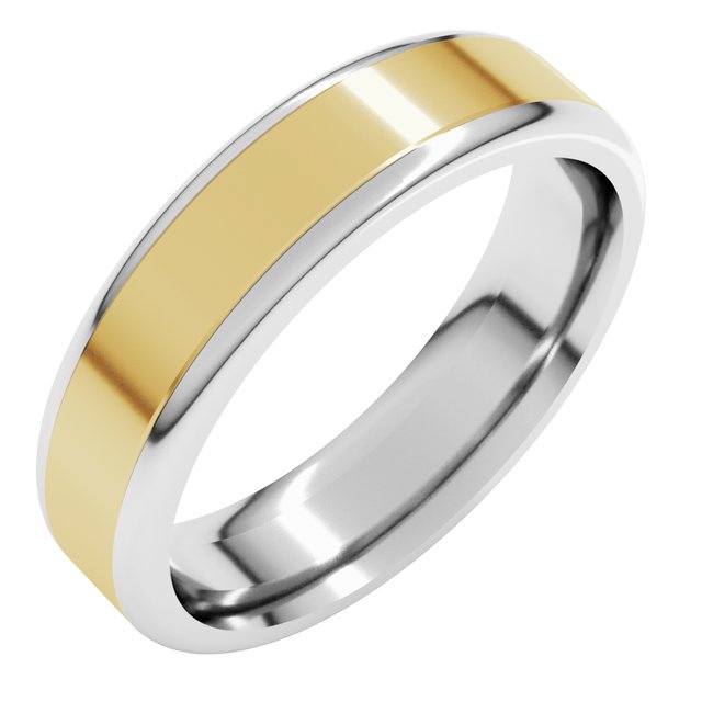 14K White/Yellow 5 mm Flat Band with Round Edge Size 11