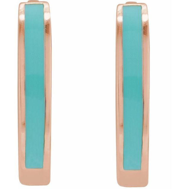 14K Rose Turquoise Enamel Hinged 12.1 mm Hoop Earrings
