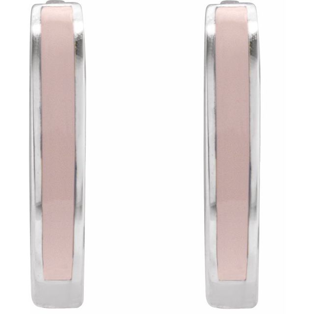14K White Pink Enamel Hinged 12.1 mm Hoop Earrings