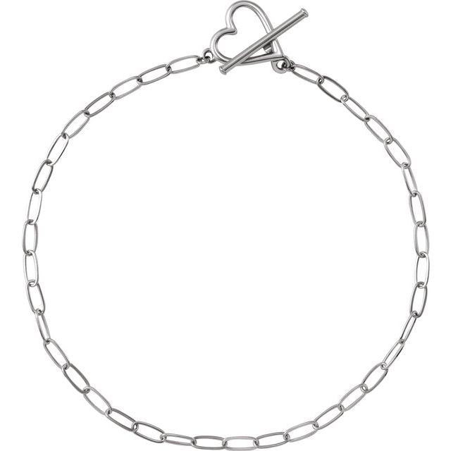 14K White Heart & Paperclip-Style Chain 6' Bracelet
