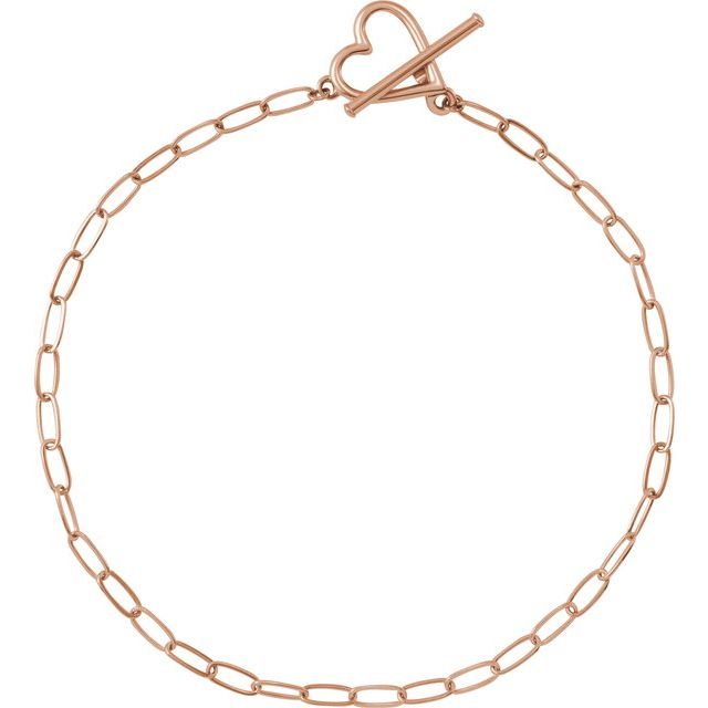 14k Rose Heart & Paperclip-style Chain 6' Bracelet