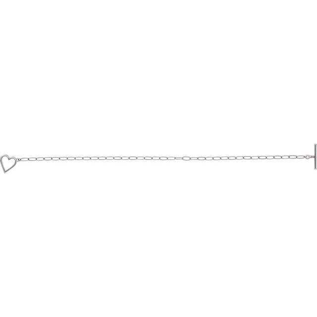 14K White Heart & Paperclip-Style Chain 6' Bracelet
