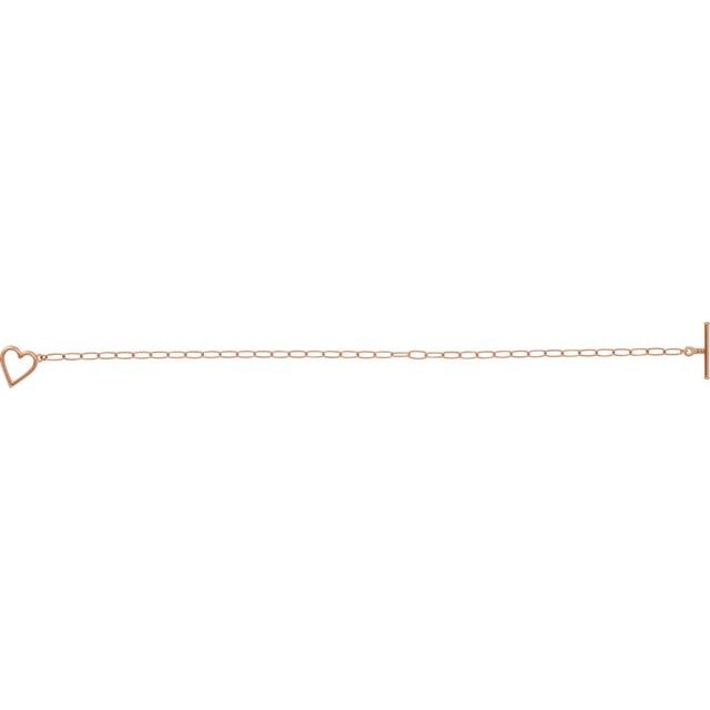 14k Rose Heart & Paperclip-style Chain 6' Bracelet