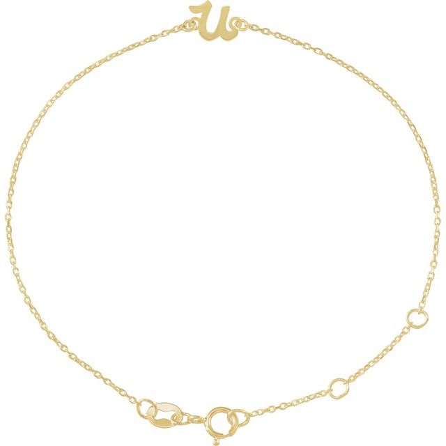 14K Yellow Initial U 6 1/2-7 1/2' Bracelet