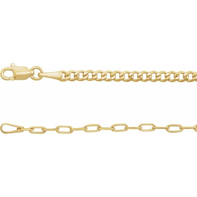 14K Yellow 2.7 mm Curb & Paperclip-Style 7' Chain