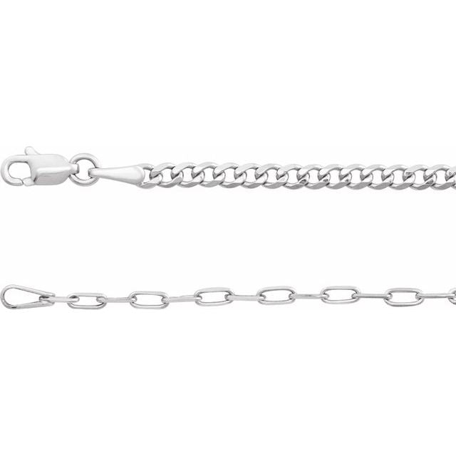 Sterling Silver 2.7 mm Curb & Paperclip-Style 16' Chain