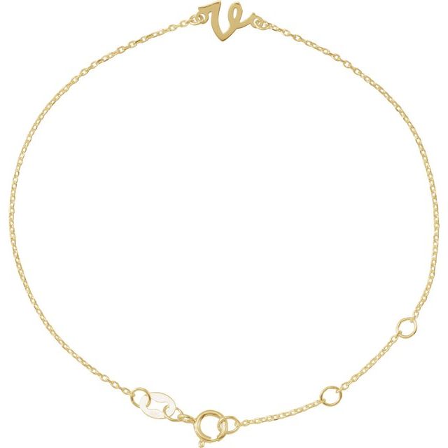 14K Yellow Initial V 6 1/2-7 1/2' Bracelet