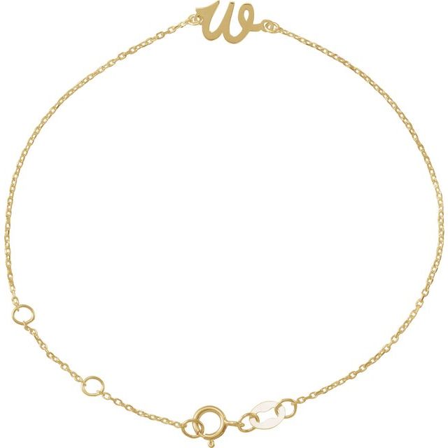 14K Yellow Initial W 6 1/2-7 1/2' Bracelet