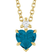 14K Yellow Natural London Blue Topaz & .03 CT Natural Diamond 16-18' Necklace