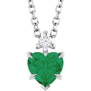 14k White Lab-grown Emerald & .03 Ct Natural Diamond 16-18' Necklace