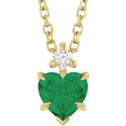 14k Yellow Lab-grown Emerald & .03 Ct Natural Diamond 16-18' Necklace