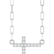 Sterling Silver .05 CTW Natural Diamond Sideways Cross 18' Necklace